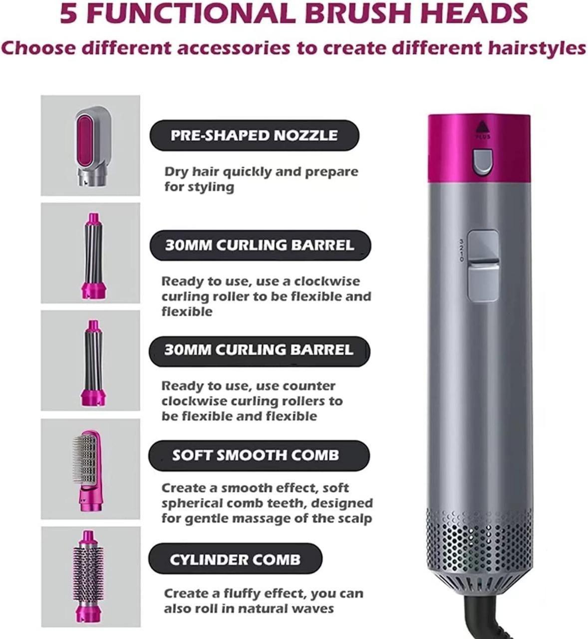 5-in-1 Multifunctional Hair Dryer, Hot Air Comb, Automatic Curler, Straightener, and Volumizer